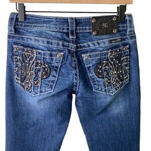 Miss Me Blue Skinny Jeans with Ornate Embellishments